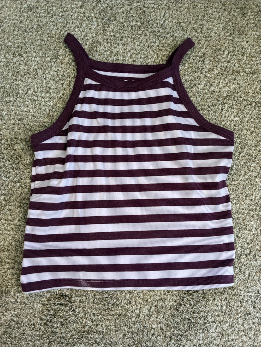 SO Striped High-Neck Tank Top in Burgundy and White